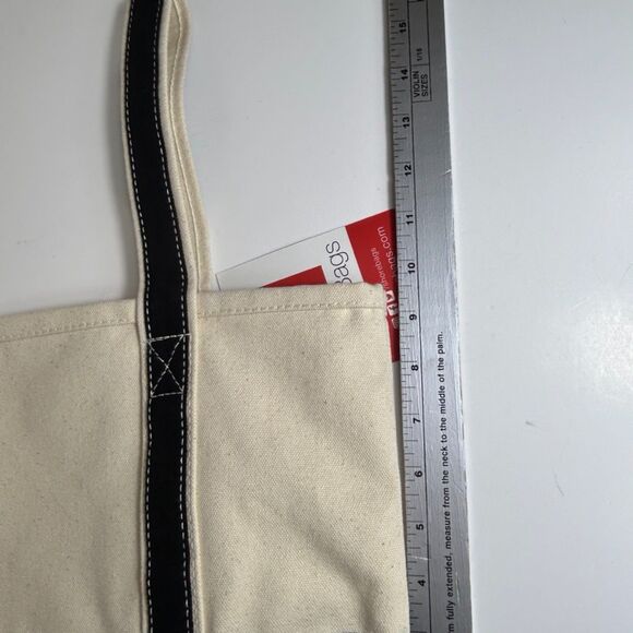 ShoreBags Ivory Black Canvas Double Bottle Wine Boat Style Tote Bag - Picture 8 of 15